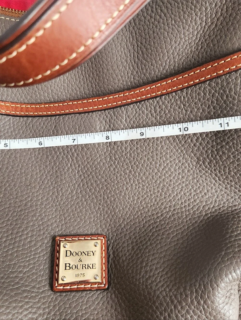 Dooney & Bourke Elephant Gray Pebbled Leather Hobo with Tan Trim Shoulder Bag
